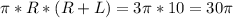 \pi*R*(R+L)=3\pi*10=30\pi