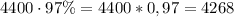 4400\cdot97\%=4400*0,97=4268