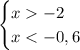 \begin{cases} x-2\\x<-0,6\\ \end{cases}