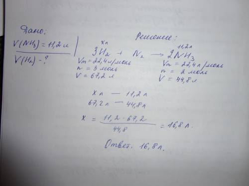 Какой объем водорода необходим для получения 11,2 л аммиака?