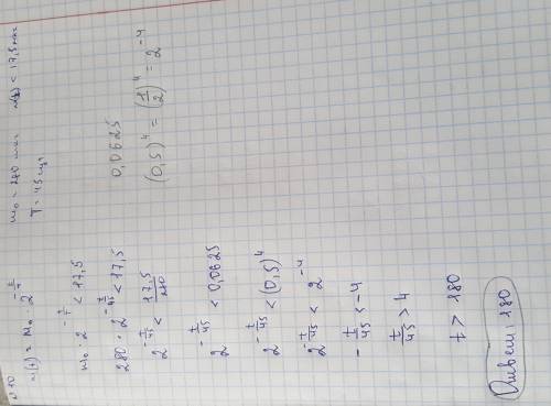 Масса радиоактивного вещества уменьшается по закону m(t)=m₀-2(t/t). в лаборатории получили вещество,