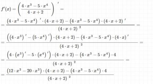 Найдите производную функции y=(4x^3-5x^4)/(4x+2)