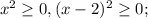 x^2 \geq 0, (x-2)^2 \geq 0;