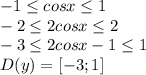 -1 \leq cosx \leq 1
\\\
-2 \leq 2cosx \leq 2
\\\
-3 \leq 2cosx-1 \leq 1
\\\
D(y)=[-3;1]