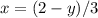 x= (2-y)/3