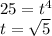 25=t^4 \\
t=\sqrt 5