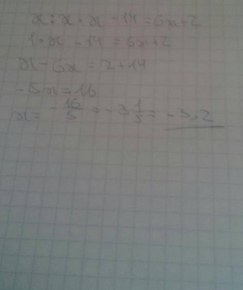 Срешением ! найдите натуральное значение x: x⋅x –14=6⋅x+2