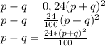 p-q=0,24(p+q)^2\\\
p-q=\frac{24}{100}(p+q)^2\\\
p-q=\frac{24*(p+q)^2}{100}