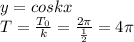 y=coskx
\\\
T= \frac{T_0}{k} = \frac{2 \pi }{ \frac{1}{2} } =4 \pi
