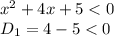 x ^2 + 4x + 5 < 0 
\\\
D_1=4-5<0


