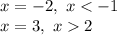 x=-2, \ x<-1
\\\
x=3, \ x2