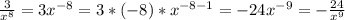 \frac{3}{ x^{8} }=3 x^{-8} =3*(-8)* x^{-8-1}=-24 x^{-9}=- \frac{24}{ x^{9} }

