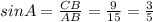 sinA= \frac{CB}{AB} = \frac{9}{15} = \frac{3}{5} 

