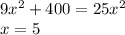 9x^2+400=25x^2\\
x=5\\
