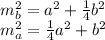 m^2_b=a^2+\frac{1}{4}b^2\\
m^2_a=\frac{1}{4}a^2+b^2