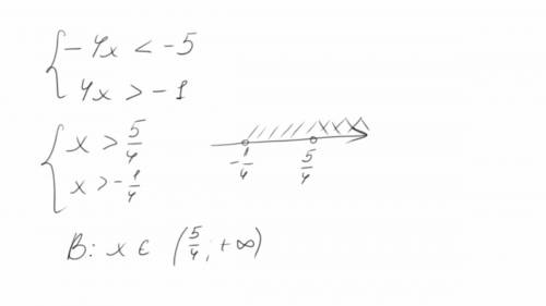 Решите систему неравенств. {-4x< -5, {4x> -1.