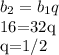 b_{2} = b_{1} q

 16=32q

 q=1/2