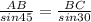 \frac{AB}{sin45} = \frac{BC}{sin30}