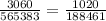 \frac{3060}{565383} = \frac{1020}{188461}
