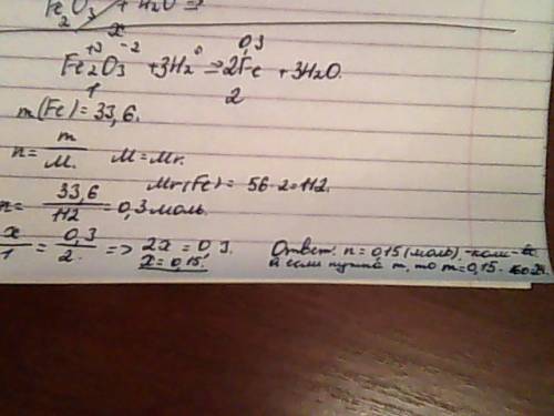 Сколько оксида железа (3) потребуется для получения из него железа массой 33,6 грамм при восстановле