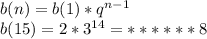b(n)=b(1)*q^{n-1} \\ 
b(15) = 2*3^{14} =******8