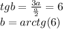 tgb=\frac{3a}{\frac{a}{2}}=6\\
b=arctg(6)