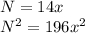 N=14x\\
N^2=196x^2\\ 



