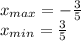 x_{max}= -\frac{3}{5} 
\\\
x_{min}= \frac{3}{5}