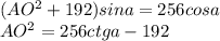 (AO^2+192)sina=256cosa\\
AO^2=256ctga-192\\
