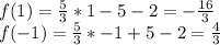 f(1)=\frac{5}{3}*1-5-2=-\frac{16}{3}\\
f(-1)=\frac{5}{3}*-1+5-2=\frac{4}{3}