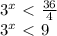 3^x\ \textless \ \frac{36}{4} 
\\3^x\ \textless \ 9