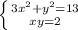 \left \{ {{ 3x^2+y^2=13 } \atop {xy=2}} \right. \\\\ 
