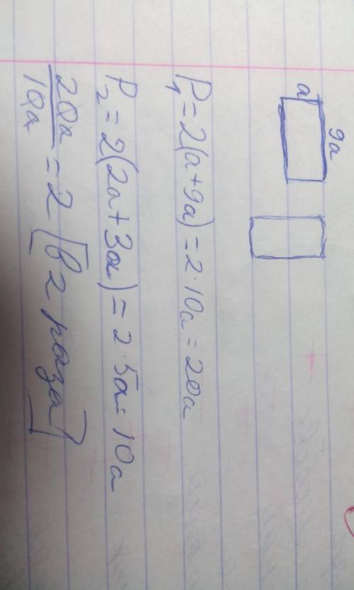 Одна сторона прямоугольника аметров,а другая в 9 раз больше.меньшую сторону увеличили в 2 раза,а бол