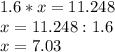 1.6*x=11.248 \\ 
x=11.248:1.6 \\ 
x=7.03