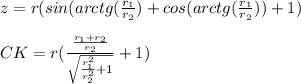 z=r(sin(arctg(\frac{r_{1}}{r_{2}})+cos(arctg(\frac{r_{1}}{r_{2}}))+1) \\\\ CK=r(\frac{\frac{ r_{1}+r_{2}}{r_{2}}}{ \sqrt{\frac{r_{1}^2}{r_{2}^2}+1}}+1 })\\ 
