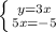 \left \{ {{y=3x} \atop {5x=-5}} \right.
