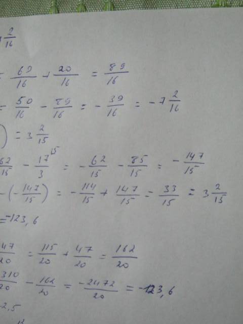 Выполните действие: 1) 3 целых 1\8-(4 целых 5\16+1 целых 1\4)= 2)-7 целых 2\15-5 целых2\3)= 3)-231\2