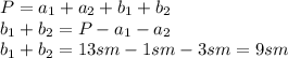 P=a_1+a_2+b_1+b_2
\\\ b_1+b_2=P-a_1-a_2
\\\ b_1+b_2=13sm-1sm-3sm=9sm
