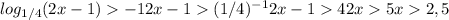 log_{1/4} (2x-1)-1
2x-1 (1/4)^{-1}
2x-1 4
2x5
x2,5
