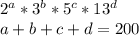 2^a*3^b*5^c*13^d\\
a+b+c+d=200\\

