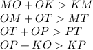 MO+OKKM\\
OM+OTMT\\ 
OT+OPPT\\ 
OP+KOKP \\ 
 
