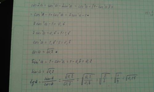 Найдите sina,cosa,tga, если cos2a=0,6