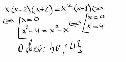 Решите уравнение: х(x-2)(х+2)=х^2(х-1)