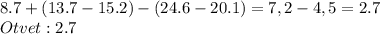 8.7+(13.7-15.2)-(24.6-20.1)=7,2-4,5=2.7 \\ 
Otvet : 2.7