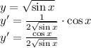 Найдите производную функции: а) y=ctg2x b) y=√x*sinx c) y=cos^2x