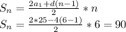 S_n= \frac{2a_1+d(n-1)}{2} *n \\ 
S_n= \frac{2*25-4(6-1)}{2} *6= 90