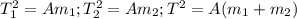 T_1^2=Am_1; 
T_2^2=Am_2; T^2=A(m_1+m_2)