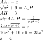 AA_{1}=x\\
\sqrt{x^2+9} = A_{1}H \\
AH=3\\
sinAA_{1}H=\frac{3}{\sqrt{x^2+9}} \\
\frac{2.4* \sqrt{x^2+9}}{3} = x \\ 
16x^2+16*9 = 25x^2 \\
 x=4
