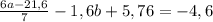 \frac{6a-21,6}{7}-1,6b+5,76 =-4,6