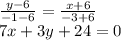 \frac{y- 6 }{-1-6 }= \frac{x+6 }{-3+6 } \\ 
7x+3y+24=0